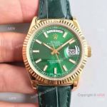 Swiss Replica Rolex Gold Day Date Oyster Watch Green Dial Green Leather